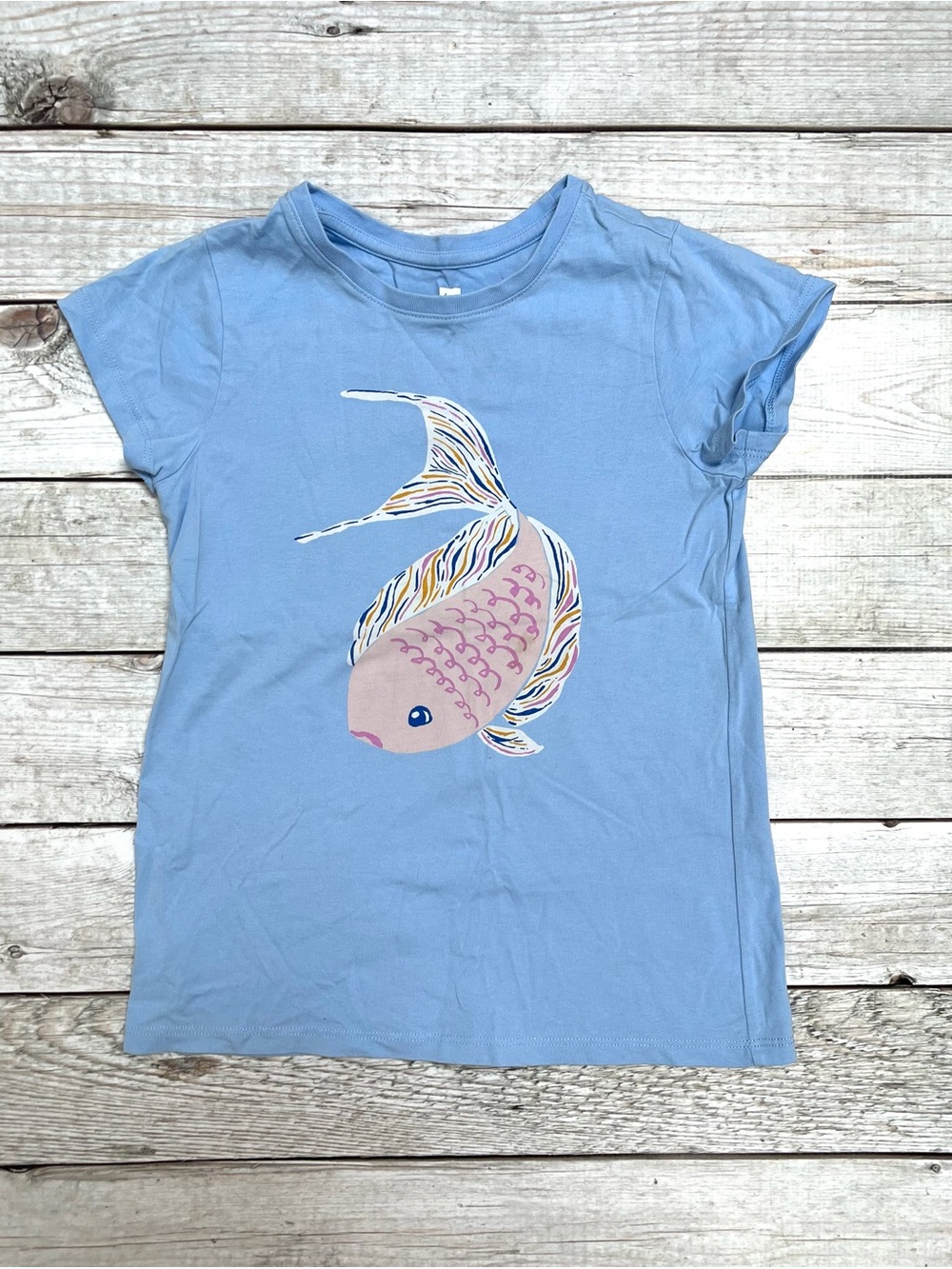 Tea Collection Light Blue Tee with Multicolor Fish Graphic